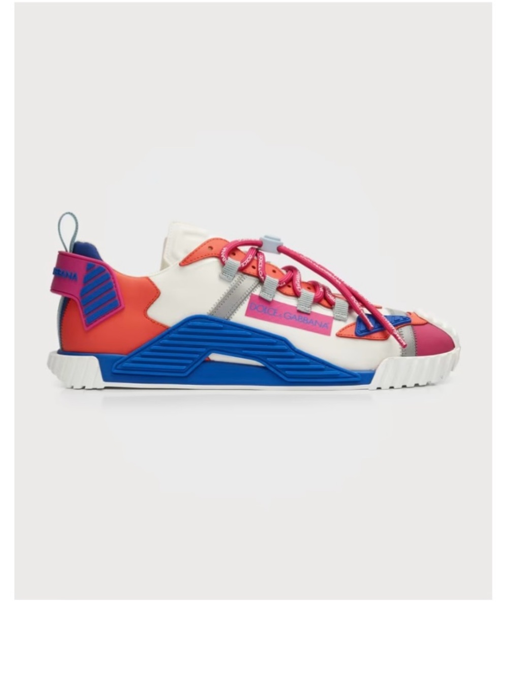 Dolce & Gabbana Kids White Sneaker with Blue, Pink and Coral Accents